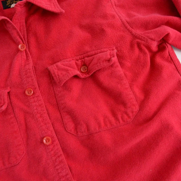 Vintage L.L. Beans Red Thick Cotton Fleece Outdoor Button Up Shirt Size 15 1/2 - Picture 11 of 12